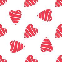 Flat doodle style seamless pattern of red outlined hearts on white background vector