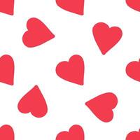 Red hearts seamless background on white in playful doodle style vector