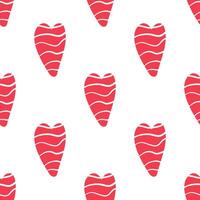 Seamless pattern with red hearts for Valentine's Day in flat doodle style vector
