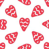 Seamless pattern of red outlined hearts on white background in flat doodle style vector