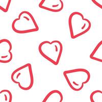 Seamless pattern with red hearts on white background in doodle style vector