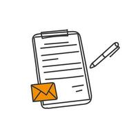 a clipboard with an envelope and pen on it vector