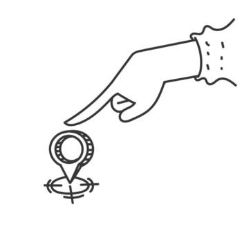 hand pointing to a pin on a map vector