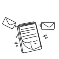 a black and white drawing of an envelope and a paper vector