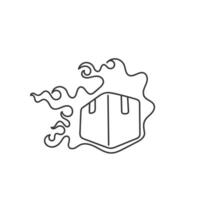 a black and white drawing of a box with flames vector