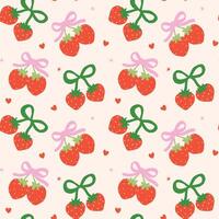 Retro Coquette Strawberry Bow Seamless Pattern isolated on background vector