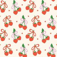 Reto Coquette Valentine Strawberry Bow Seamless Pattern isolated on background vector