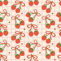 Retro Coquette Strawberry Bow Playful Seamless Pattern isolated on background vector