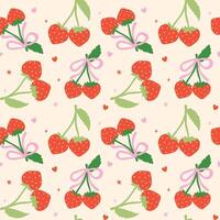 Playful Coquette Valentine Heart Strawberry Bow Seamless Pattern isolated on background vector