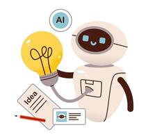 Robot generates ideas. AI robot and digital concepts. Flat illustration. vector