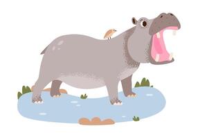 Modern flat of a hippopotamus. Hippo in a safari setting. vector