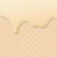 Melted vanilla ice cream dropping on ice cream cone texture square background graphic illustration. vector