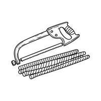 An illustration of Hacksaw beside trimmed rebars vector