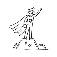 Hero standing proudly on top of a large rock vector