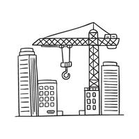 A crane with a hook between high buildings vector