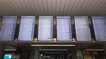 Airport departure and arrival flight boards, Digital flight information boards displaying departure and arrival times video