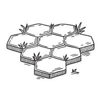 Hexagon tiles with grass growing between the gaps vector