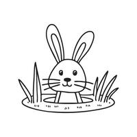 Rabbit peeking out of a hole in the grassy field vector