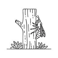 Hornet crawling on the bark of a tree in the forest vector