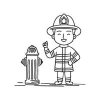A firefighter standing next to a fire hydrant on the side of the road vector