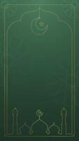 Simple Elegant Green Islamic Vertical Looping Animation Copy Space Background Featuring Gold Line Mosque Crescent Moon Star Frame And Subtle Geometric Stars Like Patterns video