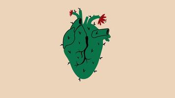 A heartbeat cactus in the shape of a heart. Anti Valentine's day concept. Alpha channel transparency video
