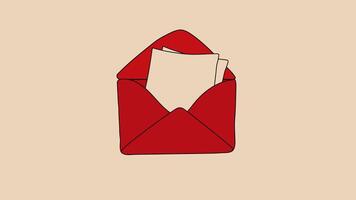 An open envelope with a piece of paper inside. Copy space. Alpha channel video