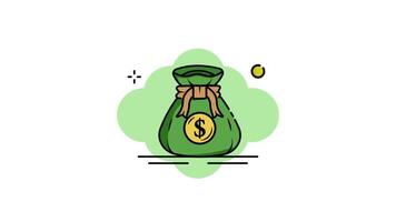 money bag line color animation 2D for investment concept , simple banking icon animated footage motion graphic illustration design video