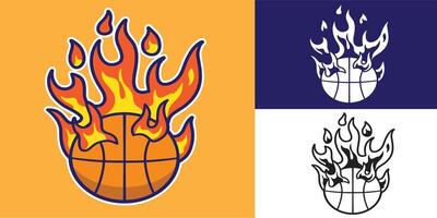 set of basketball with fire good for sticker, badge, element design, icon, logo, etc vector