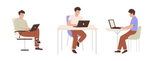 Man working at laptops set vector