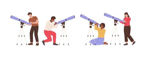 Group character of people looking with telescope vector
