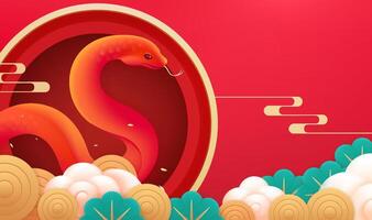 Spring Festival background design red snake snake and auspicious cloud vector