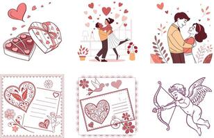 Valentine's day illustrations set vector