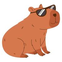 Cute capybara character. Exotic rodent in sunglasses. Hand drawn illustration. vector