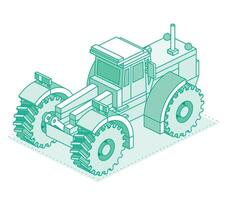 Isometric tractor isolated on white background. Rear view. Outline object. Large modern agricultural tractor. vector