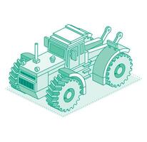 Isometric tractor isolated on white background. Outline object. Large modern agricultural tractor. vector