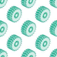Seamless pattern with isometric tractor wheels. Objects isolated on white background. Heavy duty truck wheels. vector