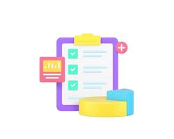 Business planning time management checklist analyzing 3d icon realistic illustration vector