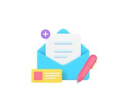 New letter message send correspondence communication 3d icon realistic illustration vector