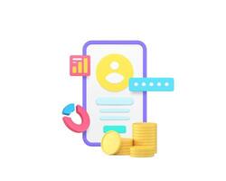 Online banking customer personal account mobile phone application 3d icon realistic vector