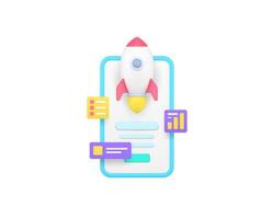 Mobile application startup digital marketing analyzing 3d icon realistic illustration vector