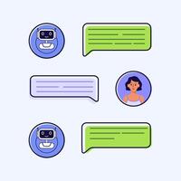 People talking with chat bot. Isolated illustration. Customer service concept. Chat bot virtual assistan. Digital chat bot, robot assistant. Virtual conversation assistant for getting help vector