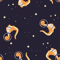 Seamless pattern on dark background. Cute dinosaurs flying in space, print for printing on children's products vector