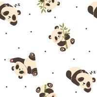 Seamless pattern in a simple childish style. Cute pandas on white background vector