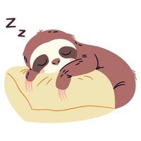 Flat illustration in a simple children's style. Cute sloth sleeping on a pillow vector
