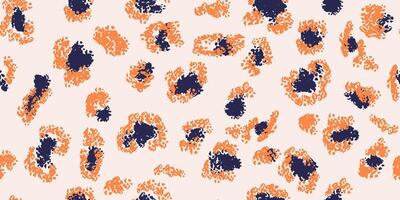 Dynamic seamless pattern featuring abstract orange and navy blue spots on a light background. Minimalist animal-inspired plain print. Perfect ornament for fashion textiles, creative branding designs vector