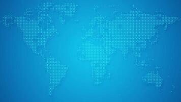 Sky blue and white dotted world map. Digital technology world map drawn with round dots animation. Technological dots representing communication and web data all around the world. video