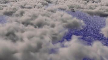 Aerial view of clouds and water surface. Flying through the clouds and the ocean seen from above. Dense clouds over the sea. Camera moving through cumulus clouds. video