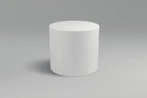 White cylinder on a gray gradient background, casting a soft shadow. vector