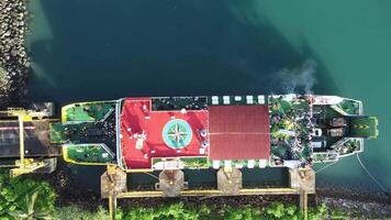 An aerial view of a large boat in the water video